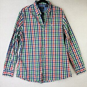 Chaps Men's Size XL Stretch Plaid Long Sleeve Casual Button Up Blue Red Collared